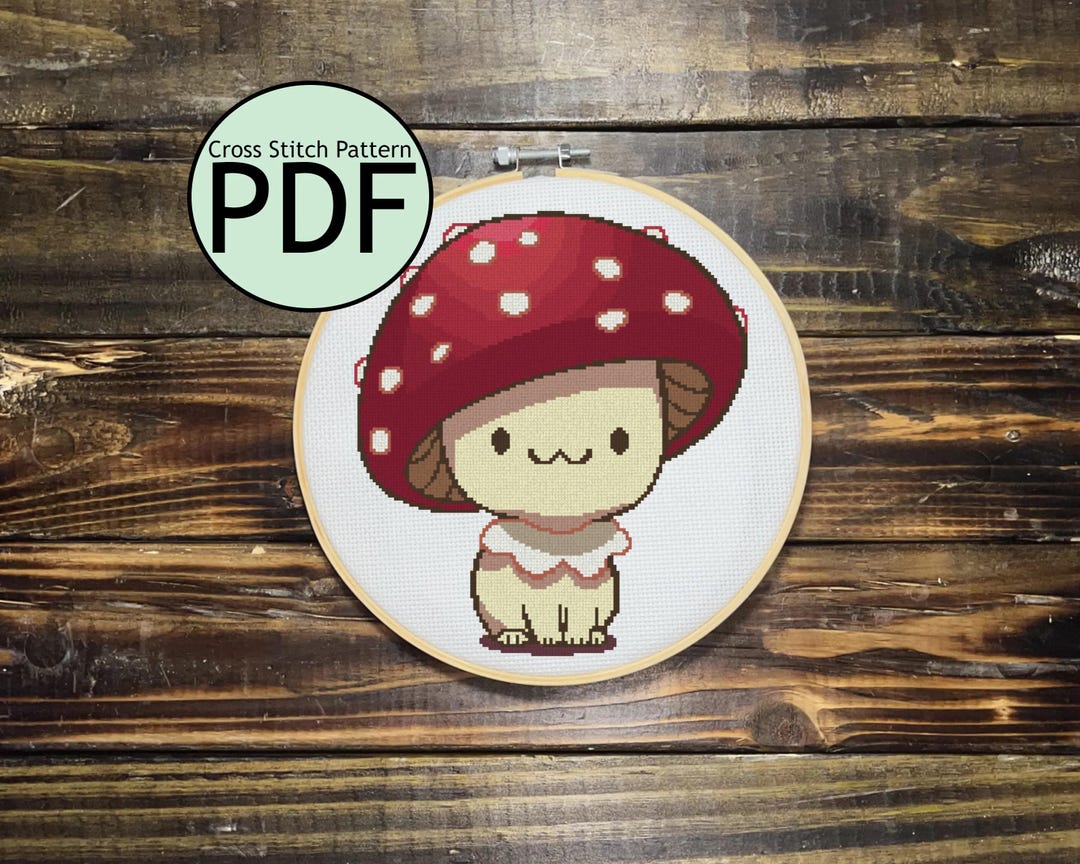 Red Cap Mushroom Cat Cross Stitch Pattern - Etsy