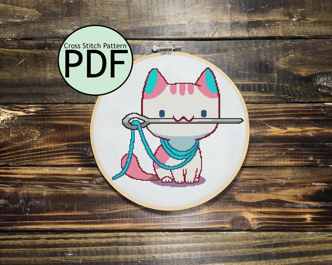 Needle and Thread Cat Cross Stitch Pattern - Etsy