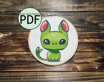 Patrón de punto de cruz de gato bebé extraterrestre