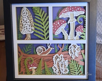 Gift for Mushroom Lover Toadstool 3D Shadow Box Woodland Forest Fern Snail Gift for Teenager Shadowbox Handmade Housewarming Present