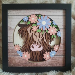 Highland Cow 3D Layered Shadow Box Farm Wall Art Gift Kitchen Decor Shadowbox Handmade Housewarming Farmhouse Gift for Cow Lover