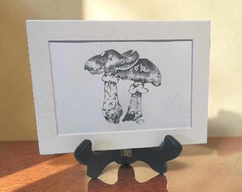 Impression d'oeuvres d'art originales de champignons dessinés à la main 5 x 7