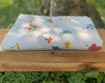 Vintage JC Penney Flat Sheet with Red, Yellow and Blue Flowers