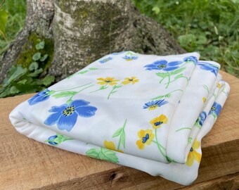 One and a Half Yards of Gorgeous Vintage Fabric with Blue and Yellow Flowers