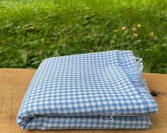One and a Quarter Yards of Vintage Blue and White Gingham Knit Fabric