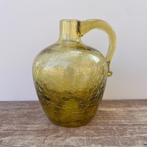 Vintage Amber Crackle Glass Jug with Applied Handle
