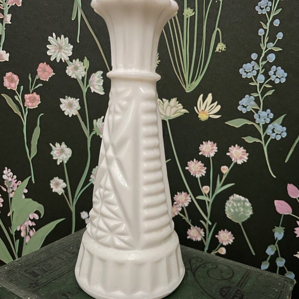 Milk Glass Vase with Geometric Pattern