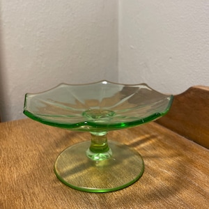 GLOWY! Uranium Glass MCM Cheese Pedestal