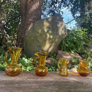 Vintage Amber Crackle Glass Pitchers - Sold Separately