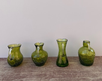 Vintage Green Crackle Glass Pitchers - Sold Separately
