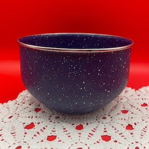 Vintage Blue Enamel Bowl with White Speckles