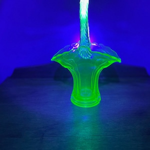 Vintage GLOWY Uranium Glass Braided Handle Basket