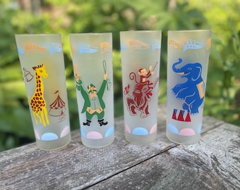 Vintage Libbey Frosted Hostess Circus Glasses - Sold Separately