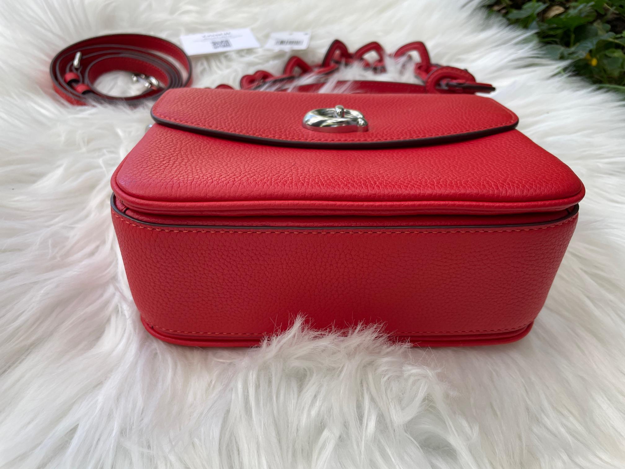Coach Cassidy Red Pebble Leather Backpack, Silver Hardware Coach Red Leather Mini Backpack Bag Charm main image 3