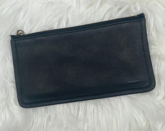 Vintage Black Coach Skinny Zip Utility Pouch With Striped Lining