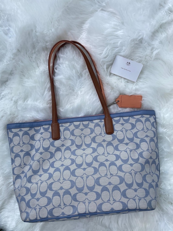 Vintage Coach Legacy Weekend Signature Zip Top Tote Bag in Light