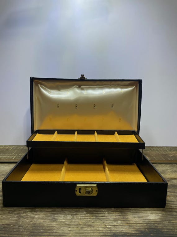 Vintage Black and Gold Felt-lined Jewelry Box - Etsy