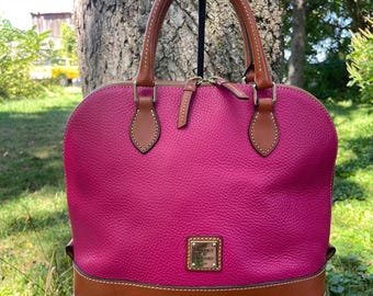 Dooney and Bourke Pebble Dome Zip Satchel Bag in Pink and Brown