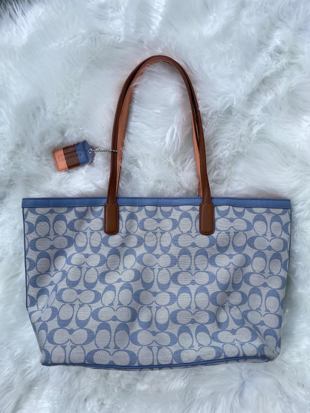 Vintage Coach Legacy Weekend Signature Zip Top Tote Bag in Light