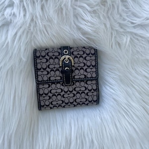 Coach Black and Gray Signature Small C Wallet with Fold Out Coin Pocket