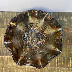 Vintage Imperial Carnival Glass Pansy Ruffled Bowl - Amethyst/Purple