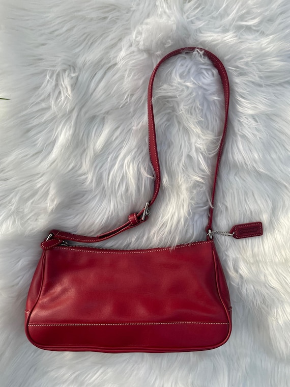 Vintage Coach Red Demi Hampton Shoulder Bag With Original