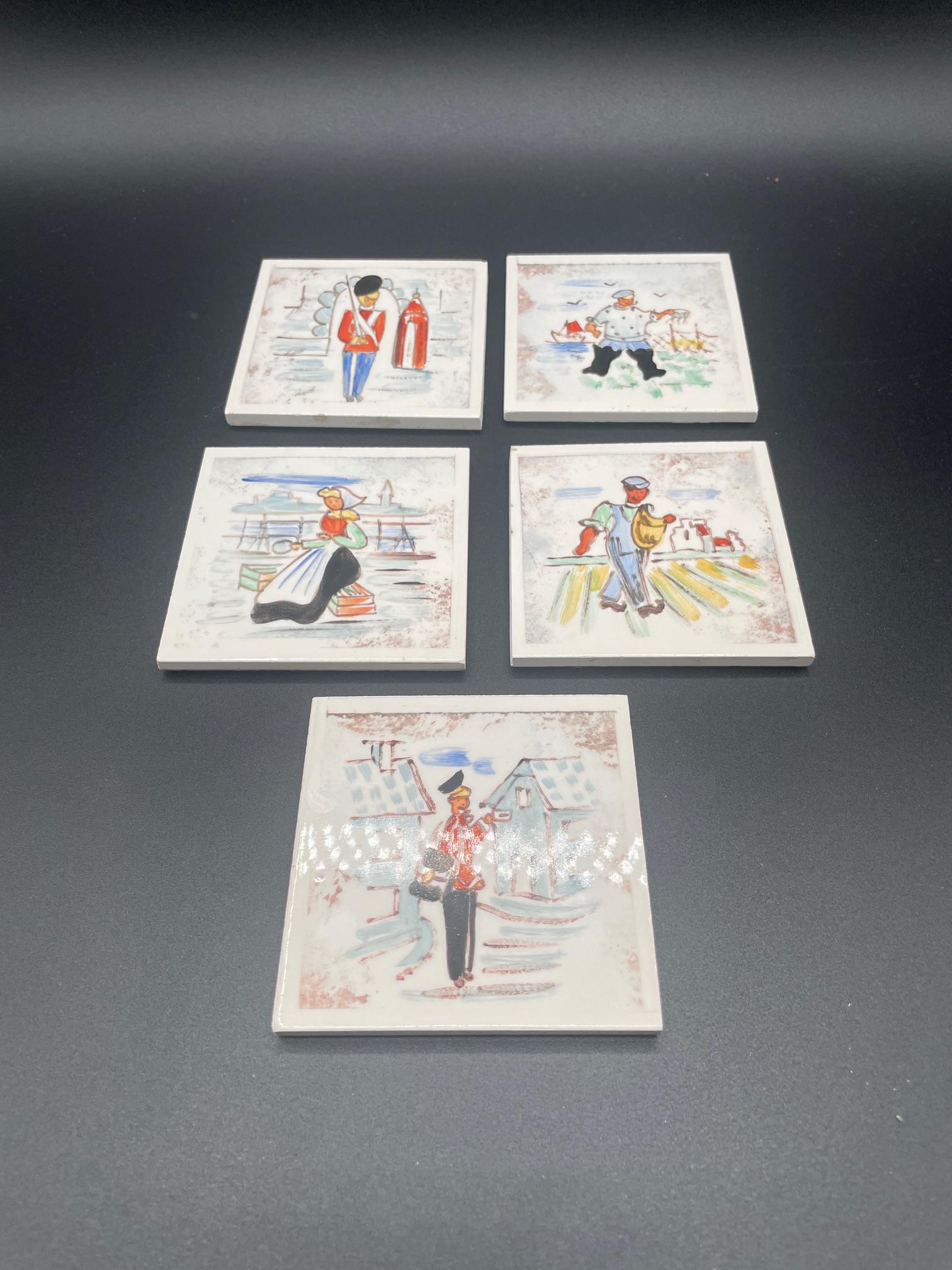 ヴィンテージ 手描き Dansmark デンマークコースター 5 枚セット