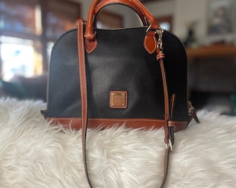 Dooney and Bourke Pebble Dome Zip Satchel Bag in Black and Brown
