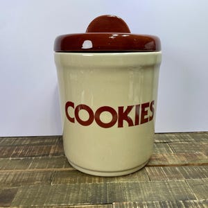 Vintage Ceramic Beige and Brown Cookie Jar with Lid