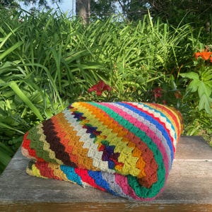 Vintage Striped Crocheted Afghan Blanket