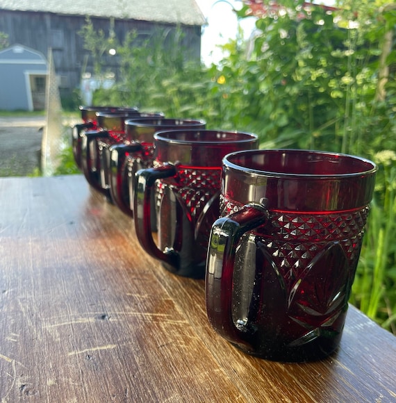 Vintage Ruby Cristal D'Arques Durand Mugs
