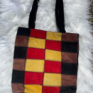 Vintage Suede Patchwork Tote Bag with Handles