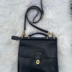 Vintage Pre-1994 Black Coach Willis Bag with Brass Hardware and Original Hangtag - Number 9927