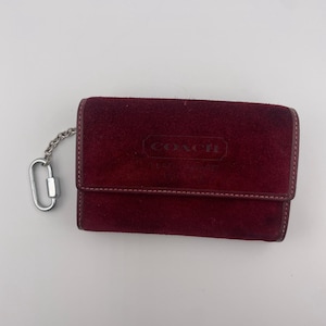 Vintage Coach Burgundy Suede Multifunction Wallet with Original Carabiner