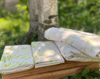 Vintage 1960's Morgan Jones Daisy Flat Double Sheet, Double Fitted Sheet and Two Standard Cases with Yellow Flowers