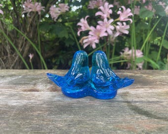 ヴィンテージサイン入りブルーアートガラス「幸せの青い鳥」 - Etsy 日本