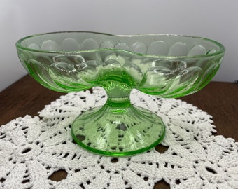 Vintage Duplex Ice Cream Dish Vaseline Glass with Uranium