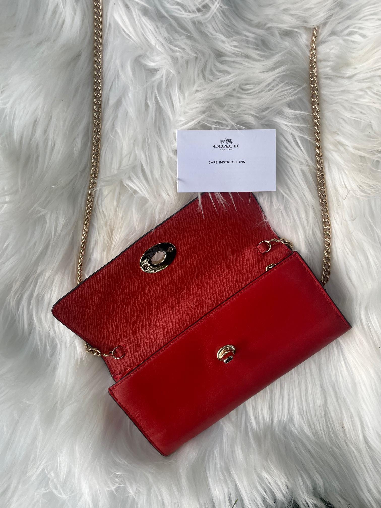 Coach Red Slim Envelope Wallet With Chain - Crossbody Bag - Etsy
