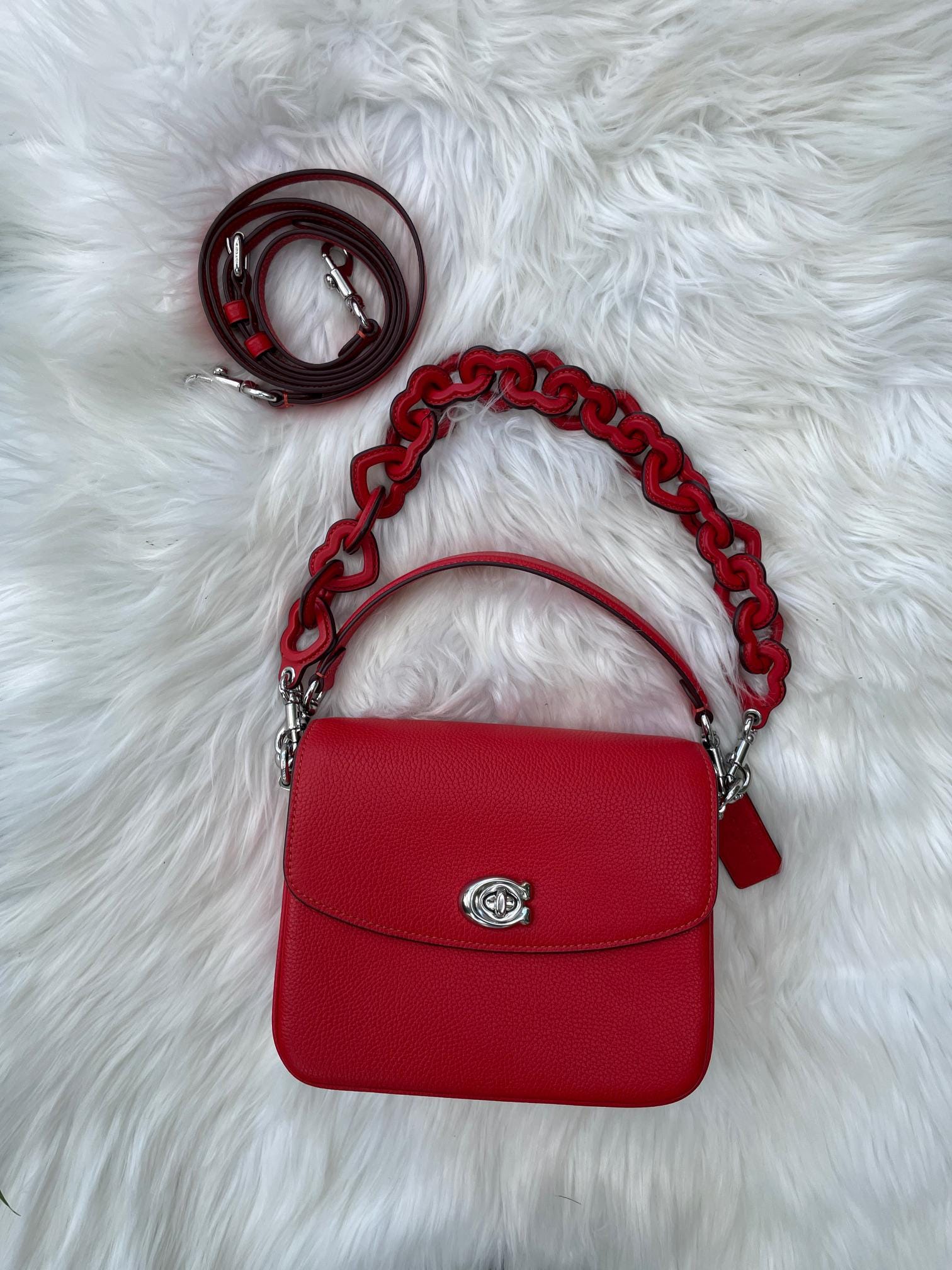 Coach Cassidy Red Pebble Leather Backpack, Silver Hardware Coach Red Leather Mini Backpack Bag Charm main image 4