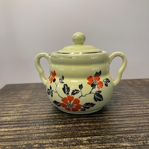 Vintage Hall Pottery Red Poppy Sugar Jar with Lid