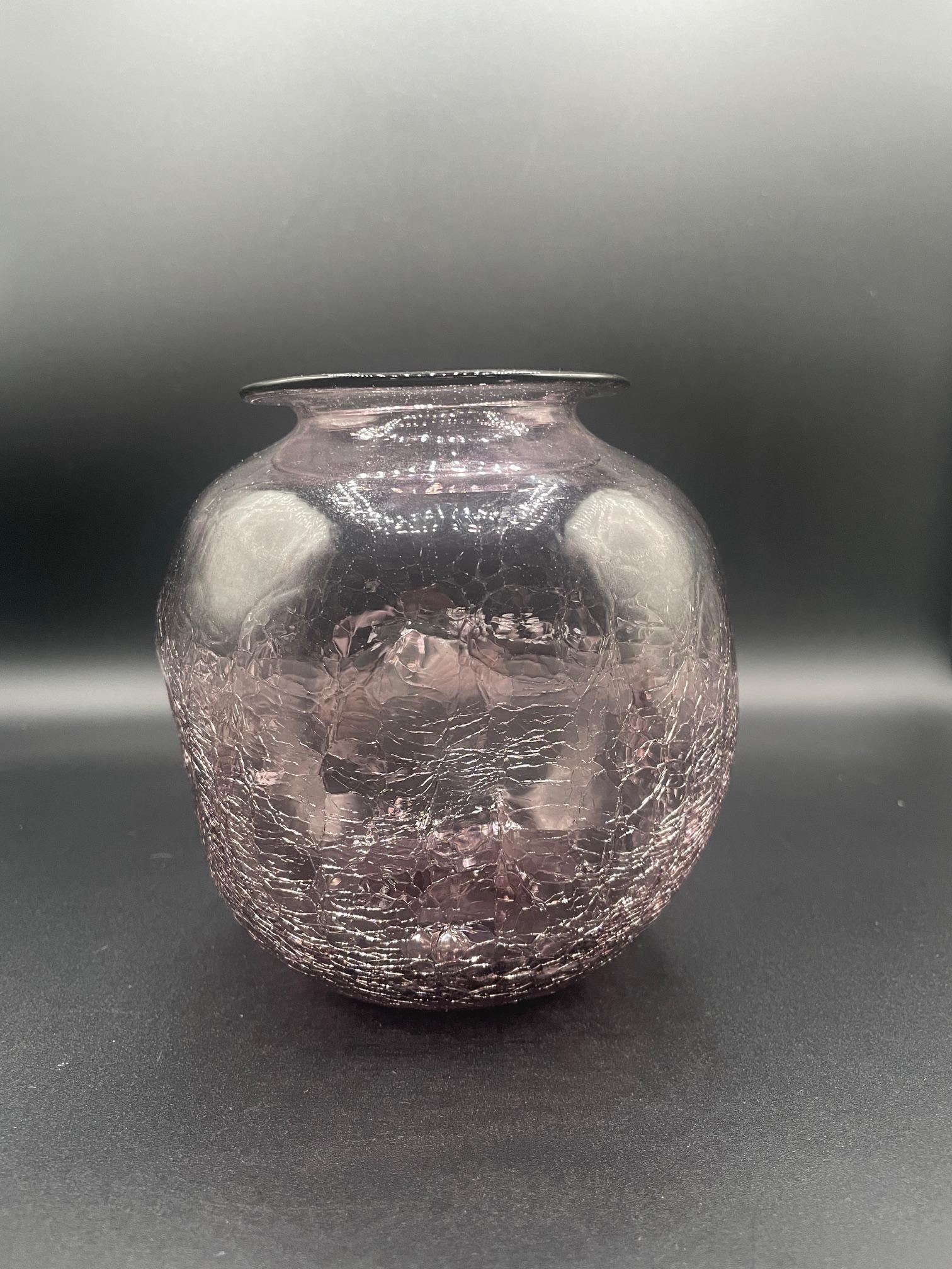 Vintage Rainbow Glass Amethyst Crackle Glass Pinched Vase
