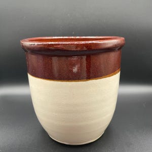 Vintage Brown and Cream Stoneware Crock Vase