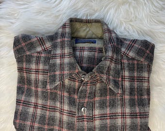 Vintage 1960s/1970s Pendleton Rust, Schwarz, Weiss Bordhemd mit Klappentaschen - Size Extra Large