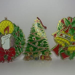 Vintage plastic glas-in-lood kerstslingers (apart verkrijgbaar)