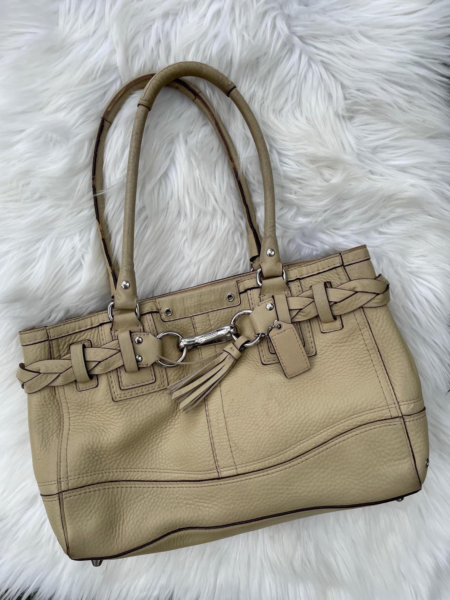 Coach Soho Bone (cream) Pebbled Leather Tote Bag With Nickel
