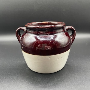 Vintage Brown and Cream Stoneware Bean Pot/Jug with Loop Handles