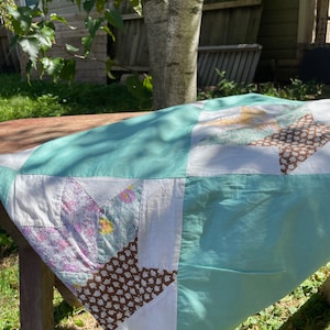 Vintage Machine Stitched Basket Quilt Top in Feed Sack Fabrics