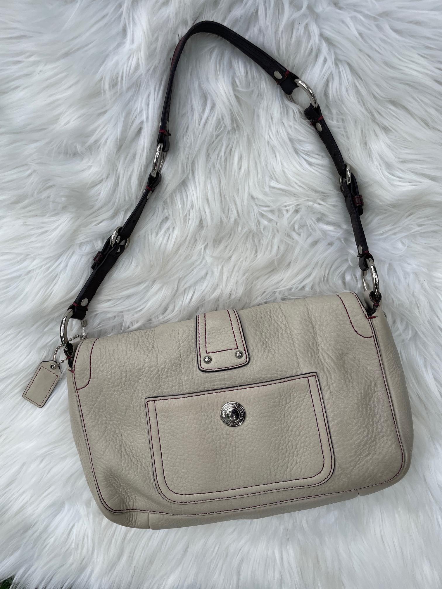 Coach Soho Pebbled Leather Flap Shoulder Bag in Bone With Nickel