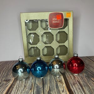 Vintage glänzende Brite-farbige Ornamente mit Originalbox - 4-er Set (4)