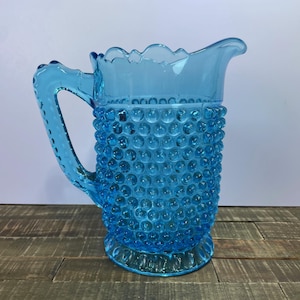 Vintage Large Blue Hobnail Pitcher